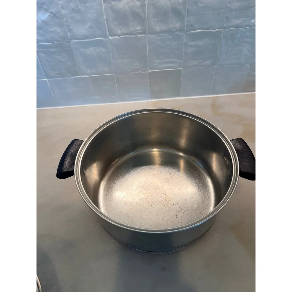Vintage Revere Ware 1801 Copper Bottom Stock Pot Stainless Steel Lid 9 Inch 4 Qt